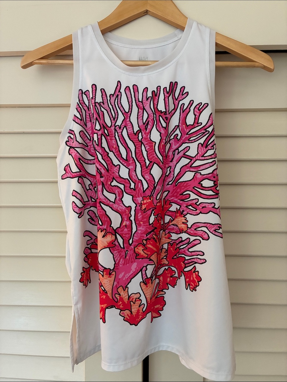 Tail White Tank Top with Pink Coral Graphic